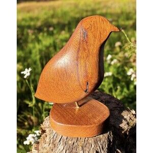 Vintage  Carved Wooden Bird, free standing, handmade 4”x3” sign by artist 94’